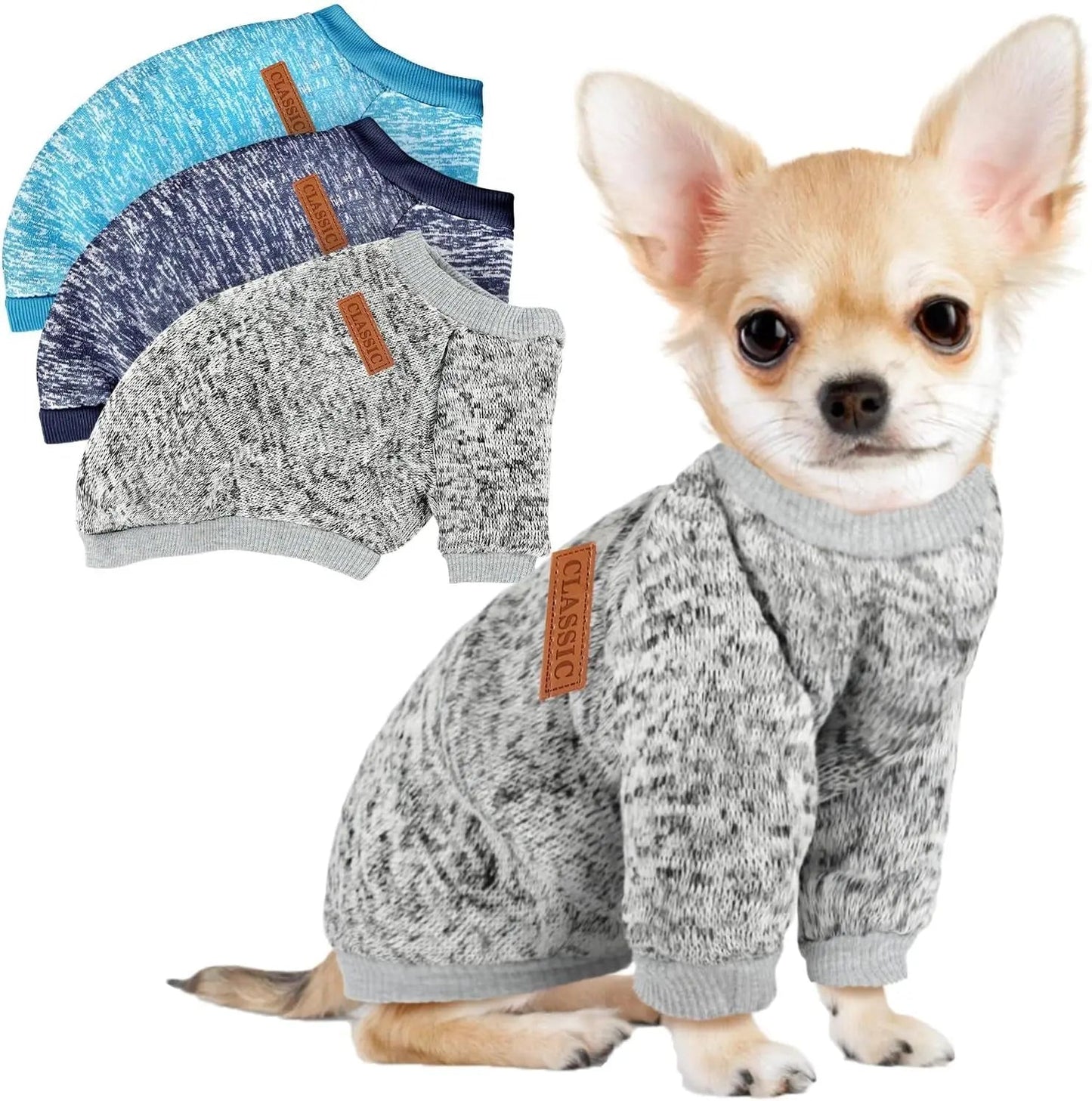 3-Pack Small Dog Sweaters Winter Fleece XS–XL Soft Stretch Pet Apparel