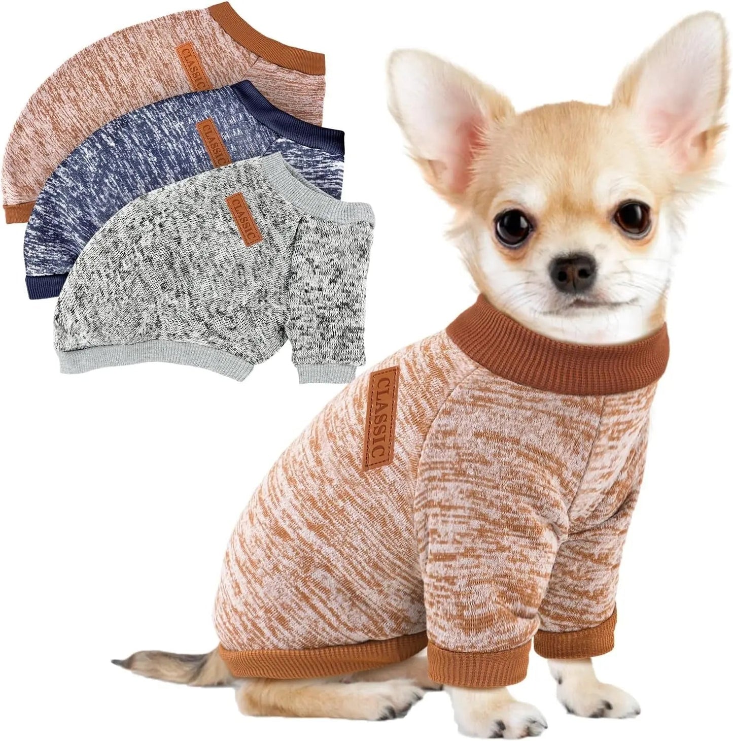 3-Pack Small Dog Sweaters Winter Fleece XS–XL Soft Stretch Pet Apparel