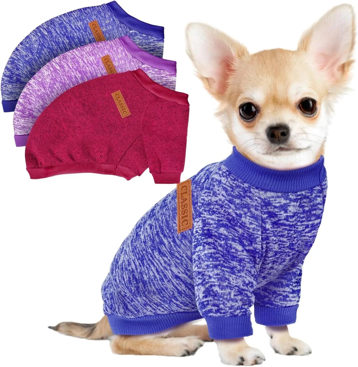 3-Pack Small Dog Sweaters Winter Fleece XS–XL Soft Stretch Pet Apparel