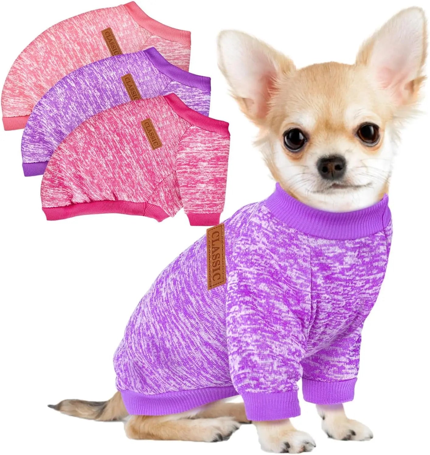 3-Pack Small Dog Sweaters Winter Fleece XS–XL Soft Stretch Pet Apparel