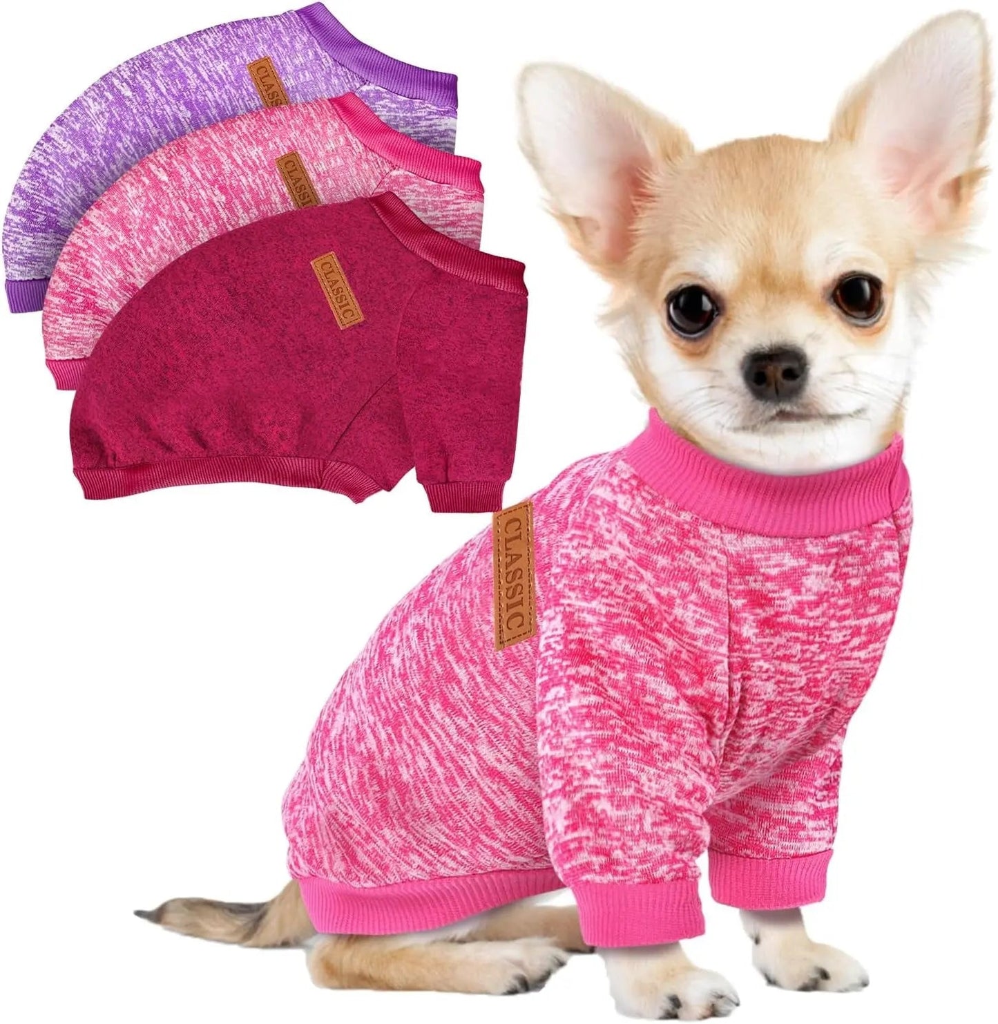 3-Pack Small Dog Sweaters Winter Fleece XS–XL Soft Stretch Pet Apparel