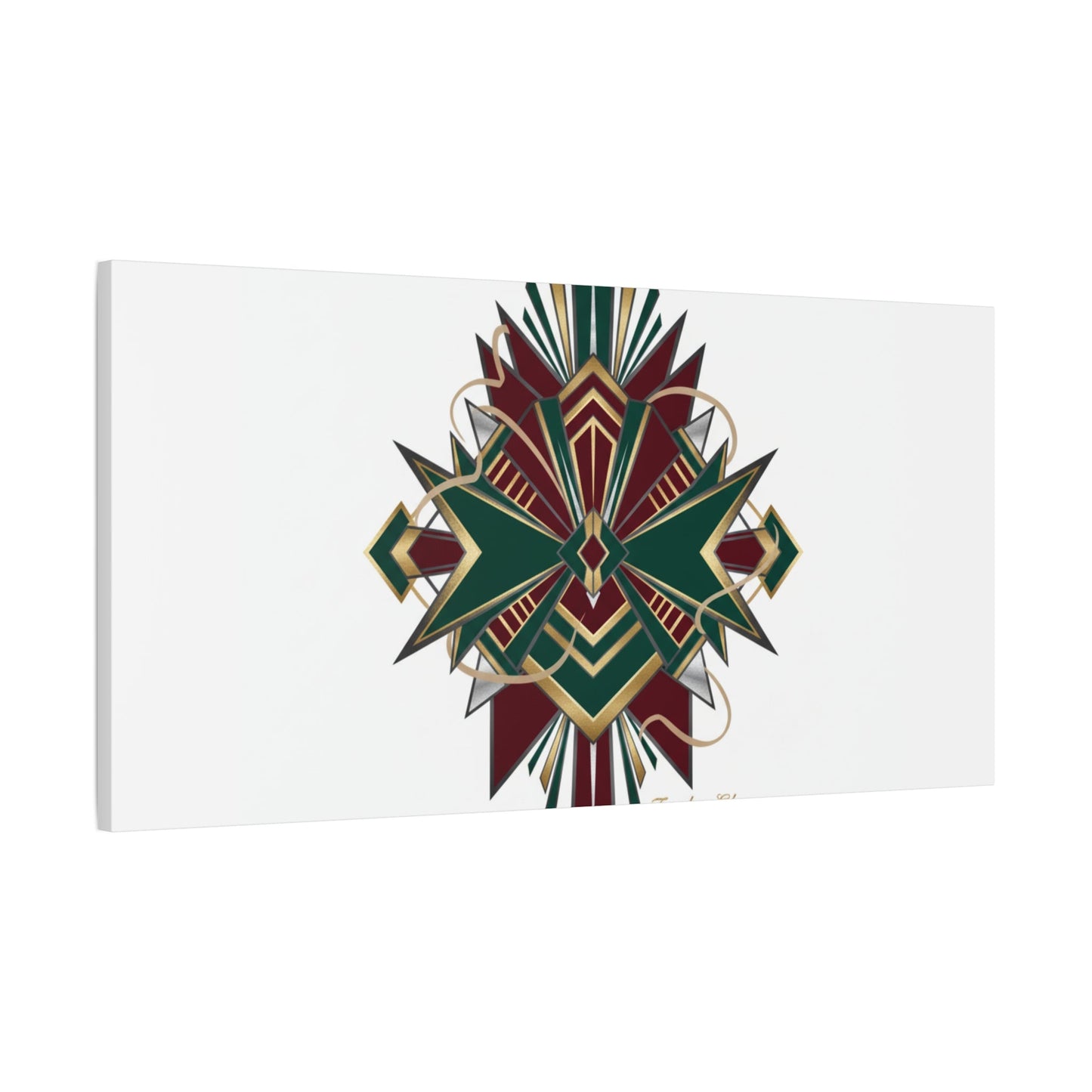 Art Deco geometric brass print Canvas | Neo-Deco chrome & gold fan motif