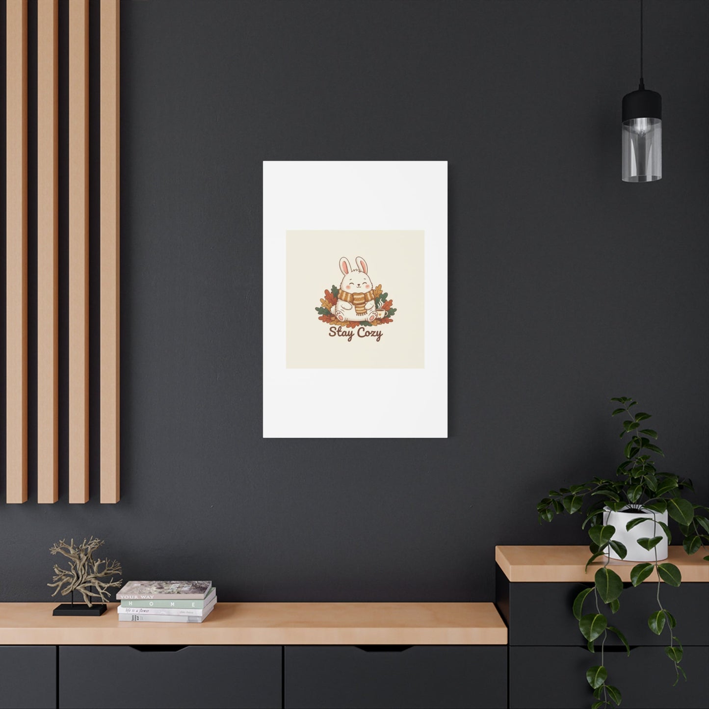 Cozy Bunny Illustration Canvas | Cute Critter Winter Forest Art
