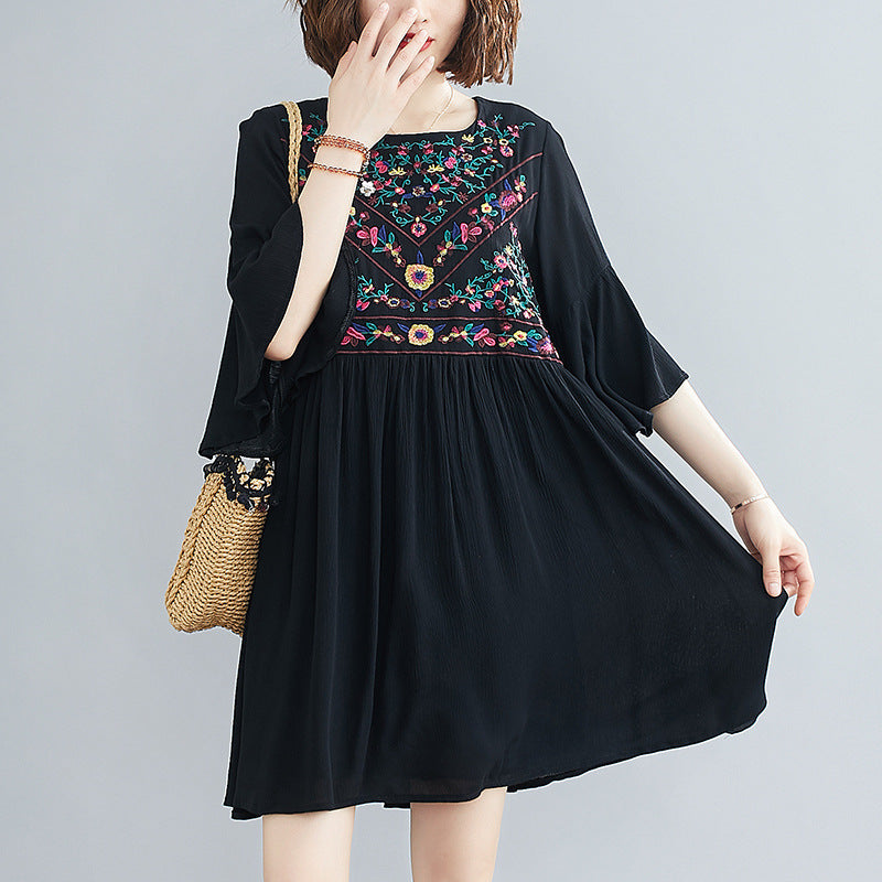 Plus size dress retro flared sleeve skirt