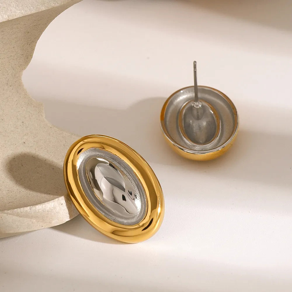 Stainless steel color blocked oval earrings fashionable and versatile titanium steel earrings