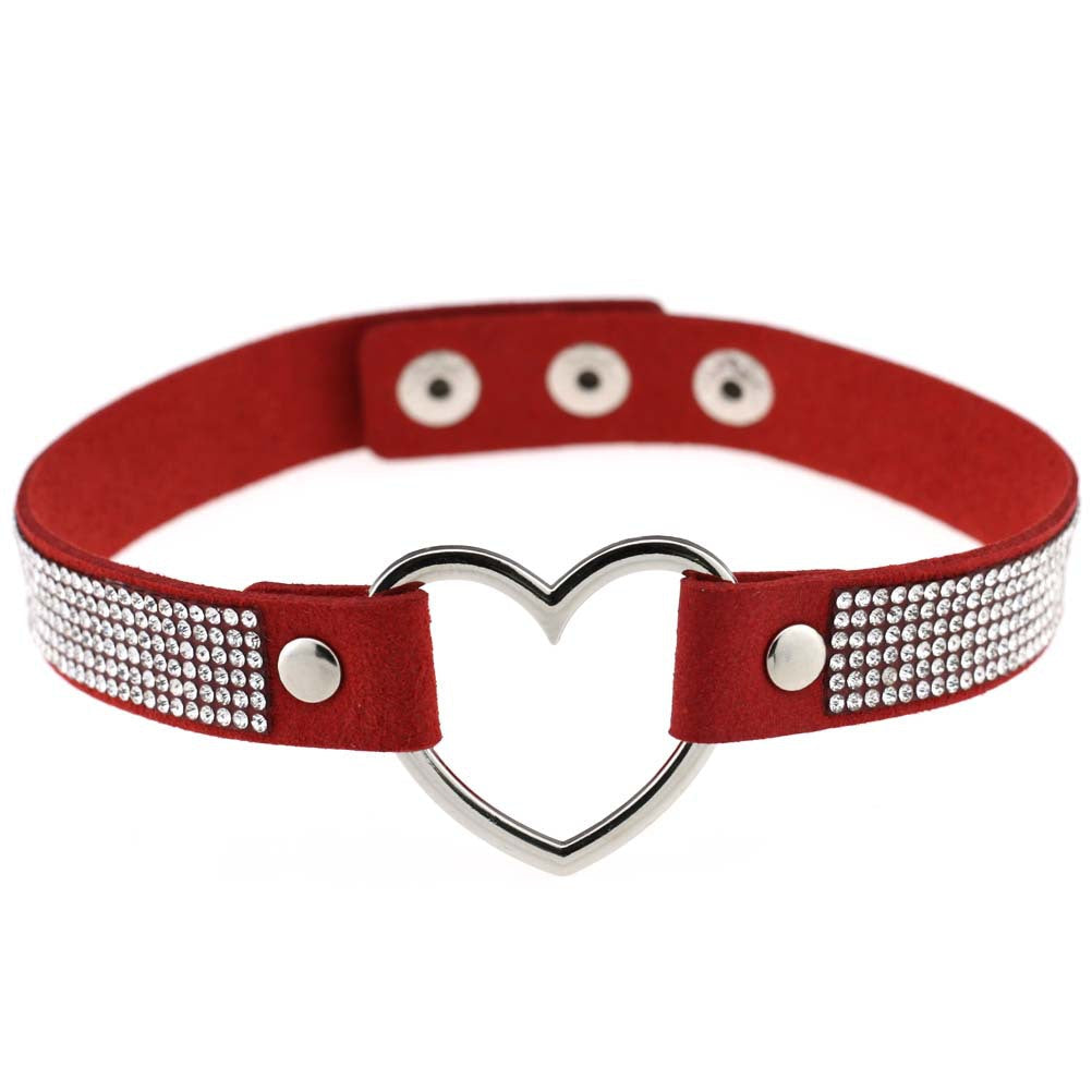 Japan's Harajuku Soft Girl Black Rhinestone Peach Heart Love-Shaped Collar Women's Neck Strap Collarbone Necklace Short