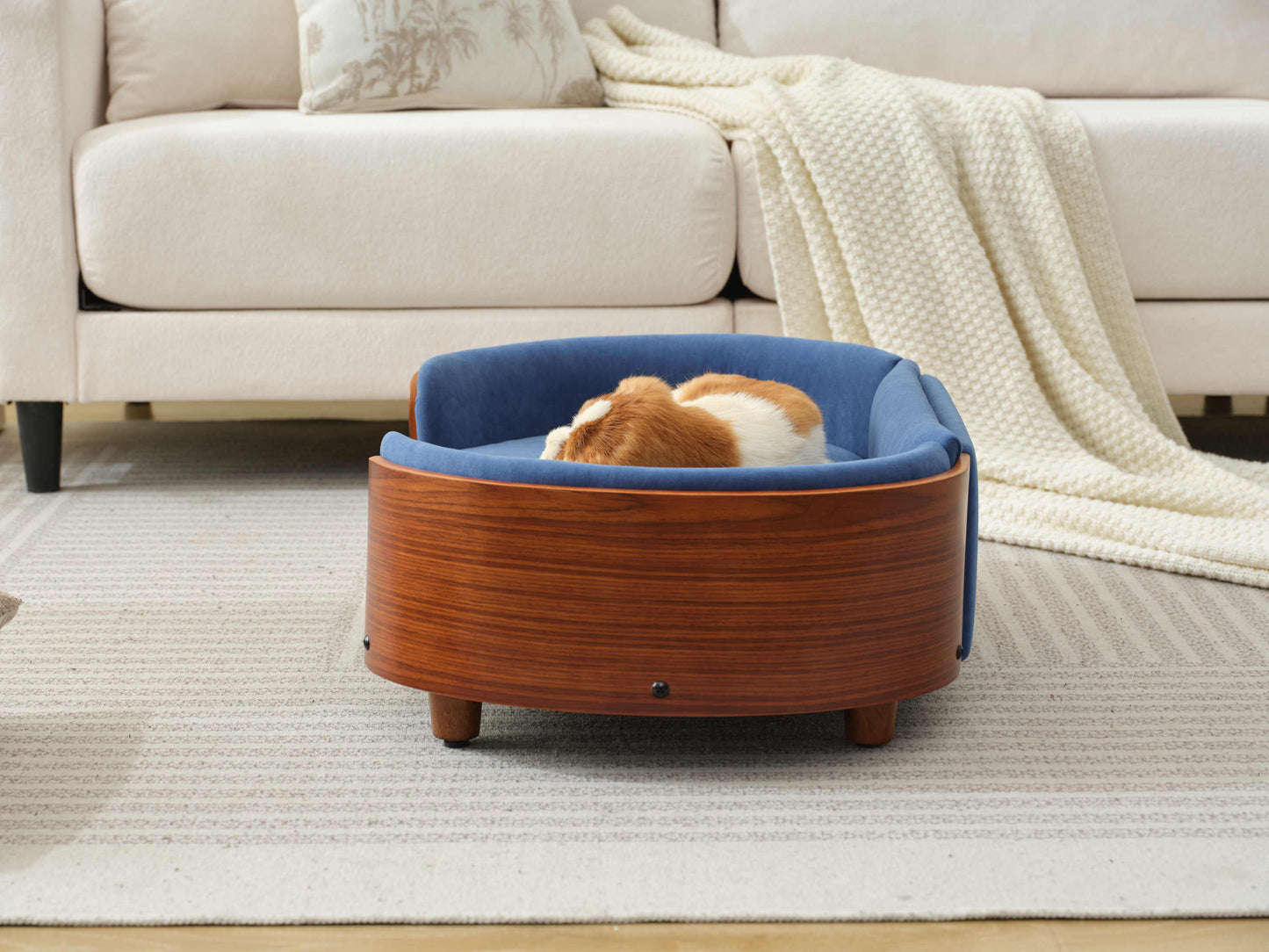 Scandinavian Style Elevated Dog Bed Pet Sofa with Solid Wood Legs and