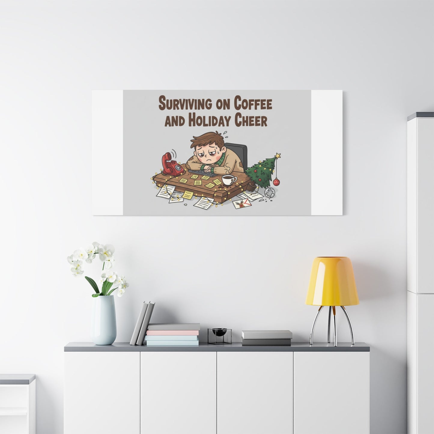 Surviving on Coffee and Holiday Cheer Canvas | Holiday Burnout, Festive But Tired