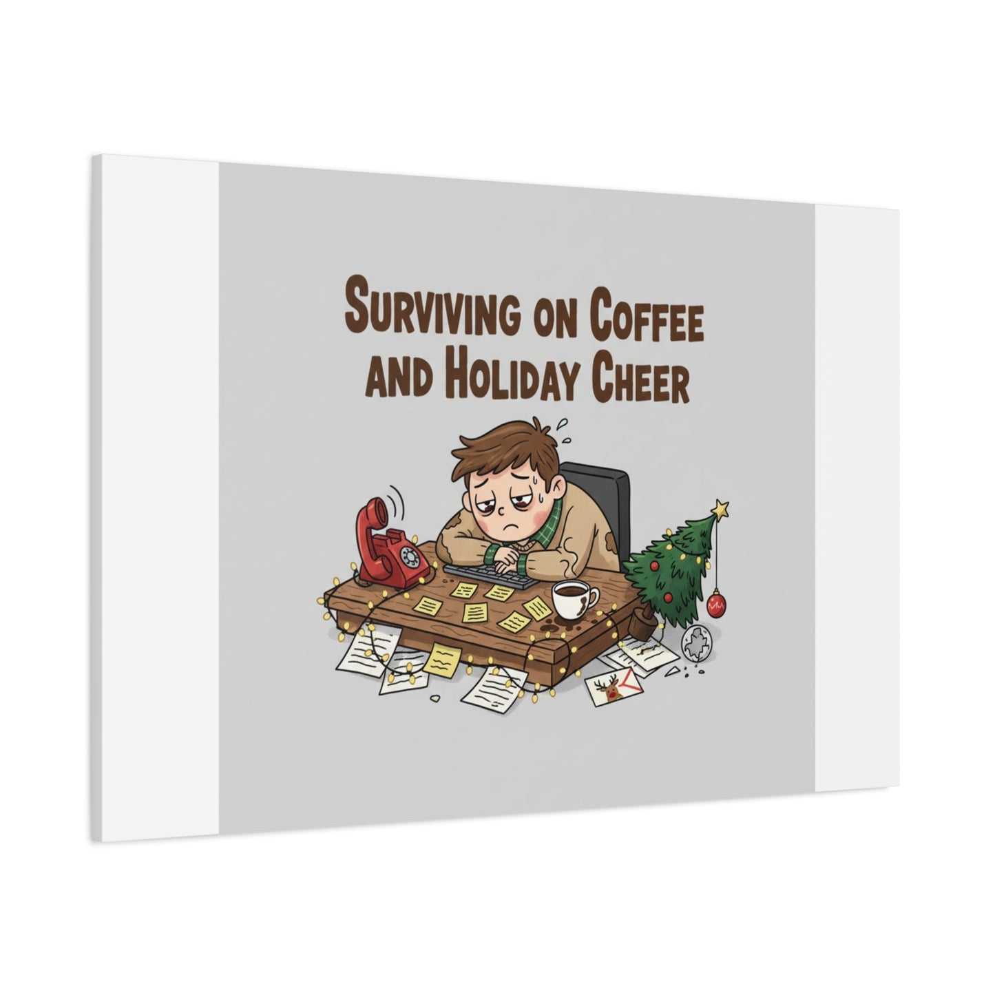 Surviving on Coffee and Holiday Cheer Canvas | Holiday Burnout, Festive But Tired