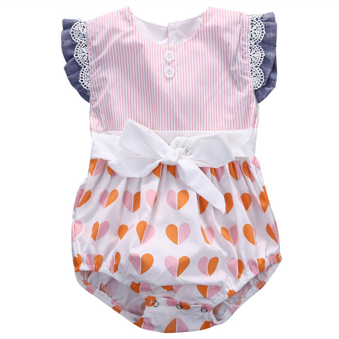 Baby Girl Flying Sleeve Lace Up Triangle Romper