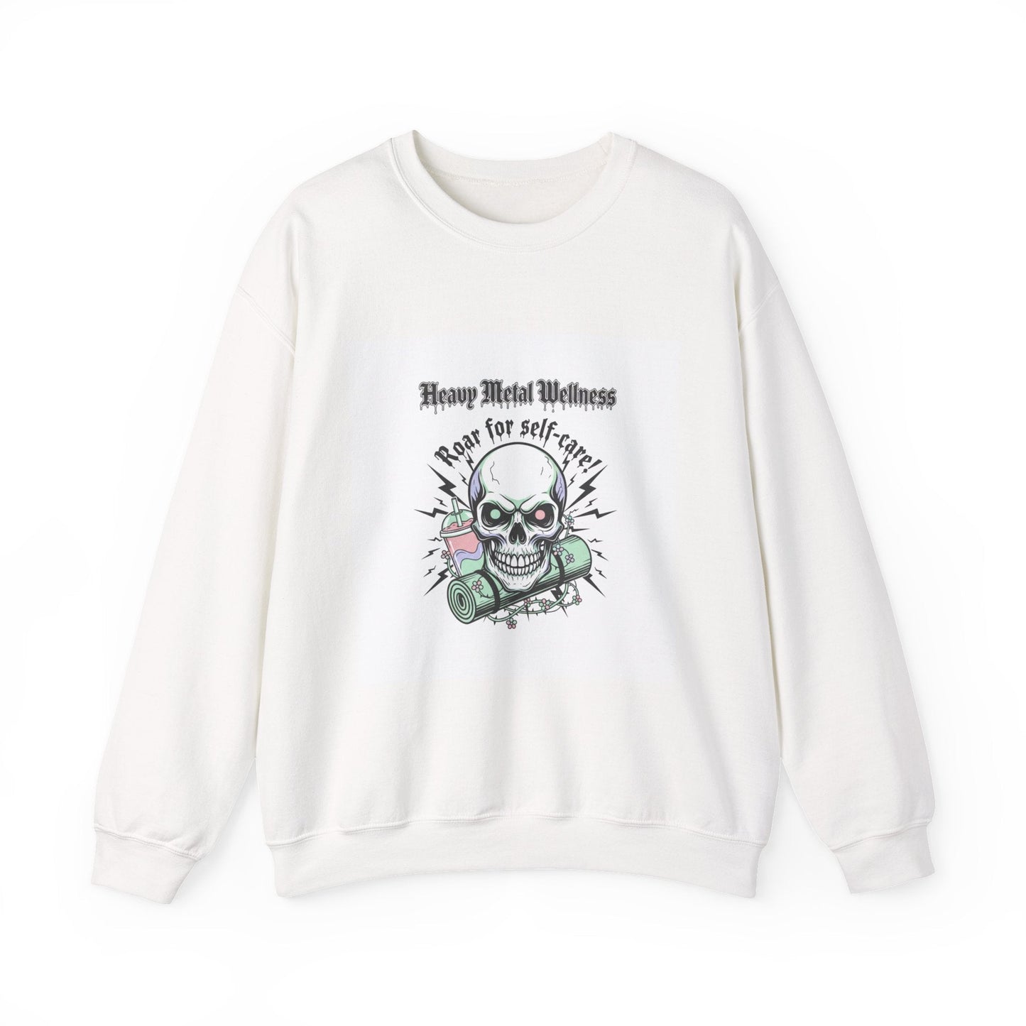 Heavy Metal Wellness Skull Crewneck Sweatshirt | metal font shirt, gothic wellness quote