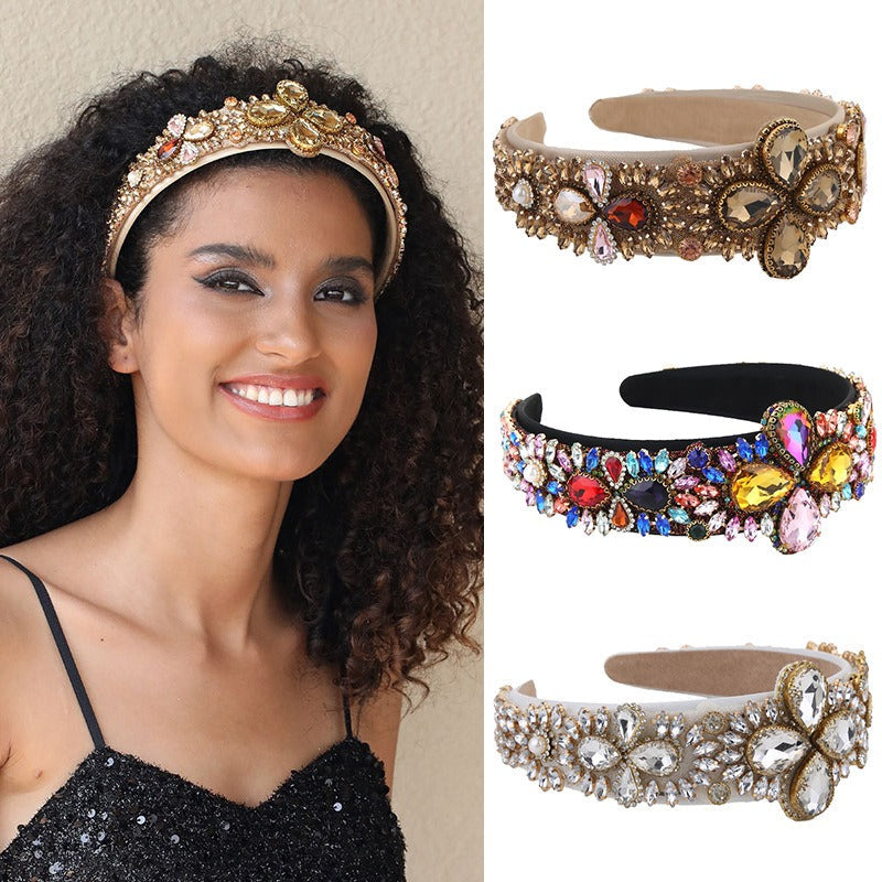 Fashionable retro wide edge sponge compression headband