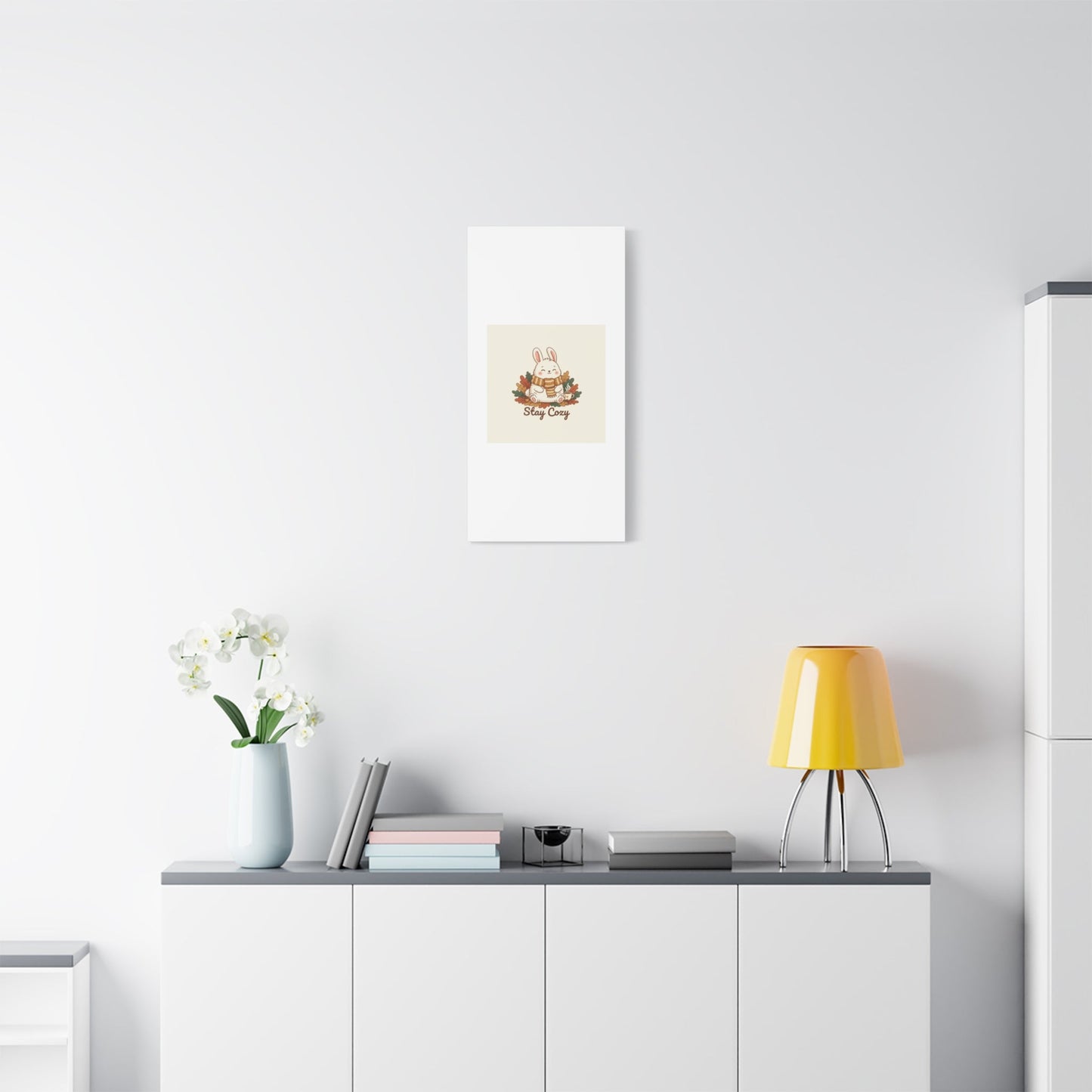 Cozy Bunny Illustration Canvas | Cute Critter Winter Forest Art