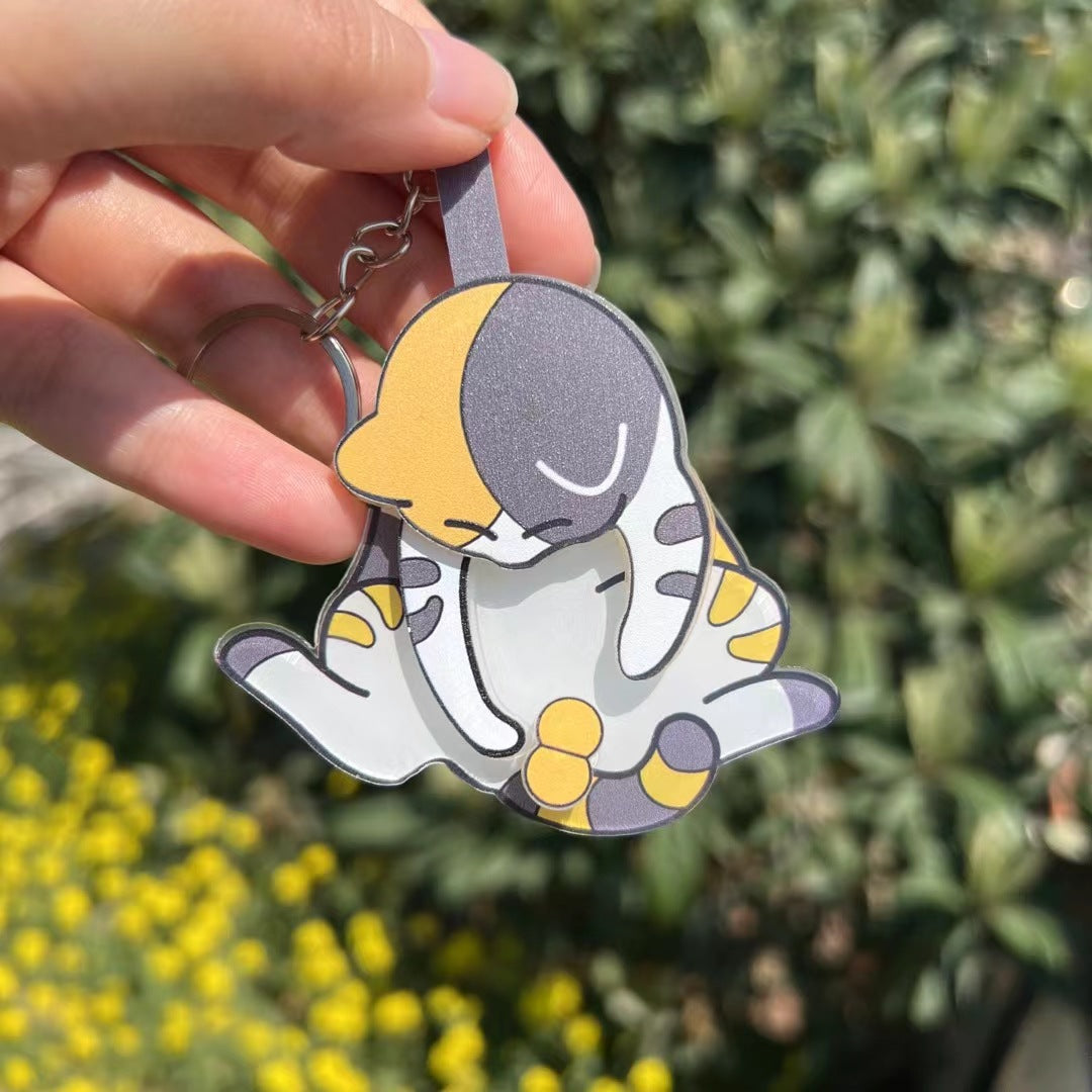 Creative Pulling and Playing Egg Cat Keychain Pendant Cute and Bizarre Spinable Bag Pendant