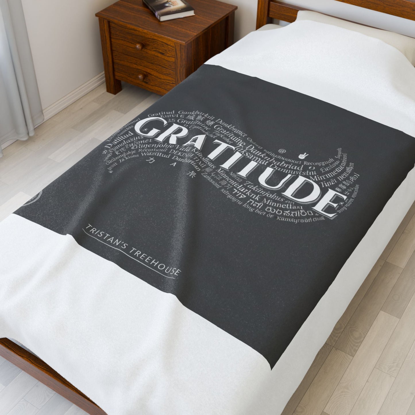Gratitude Typography Velveteen Plush Blanket | pastel tiny treats, cozy micro-indulgence