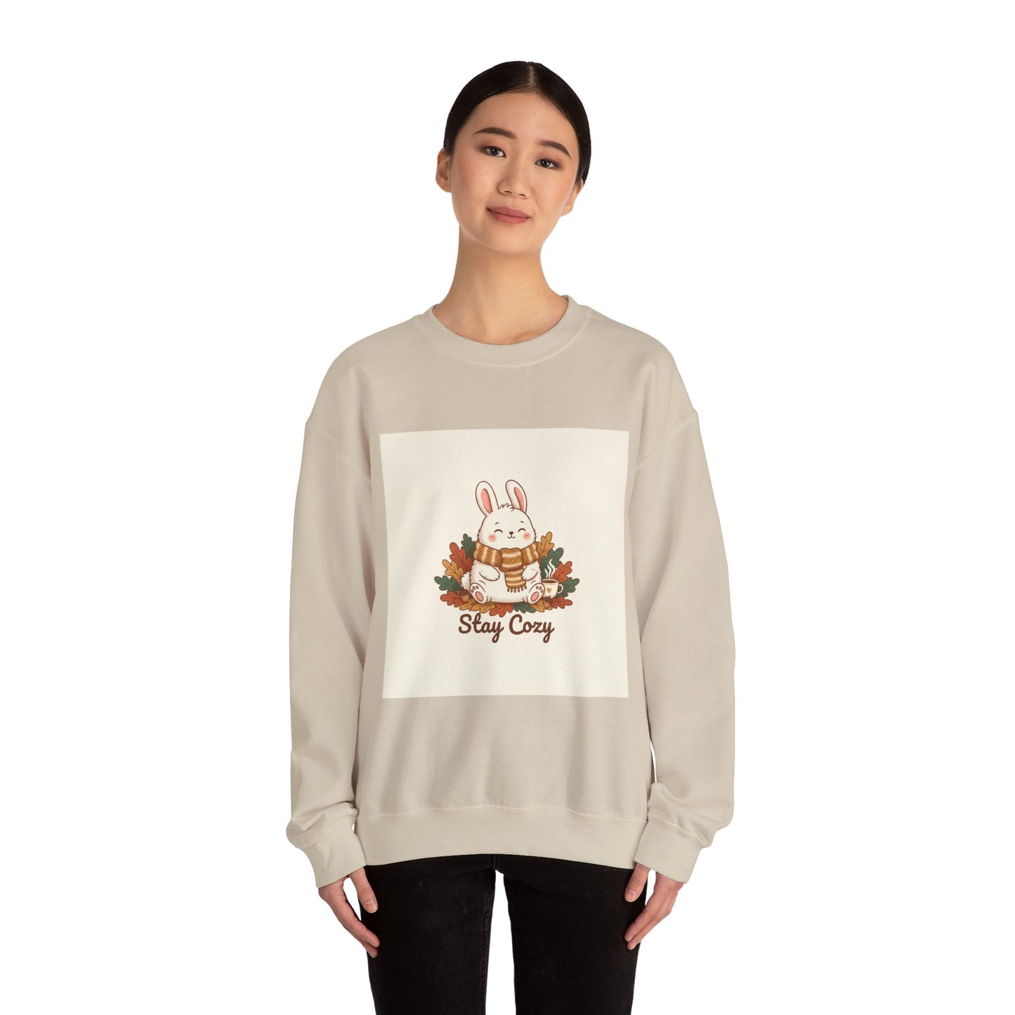 Stay Cozy Bunny sweatshirt | cute animal illustration, winter forest art