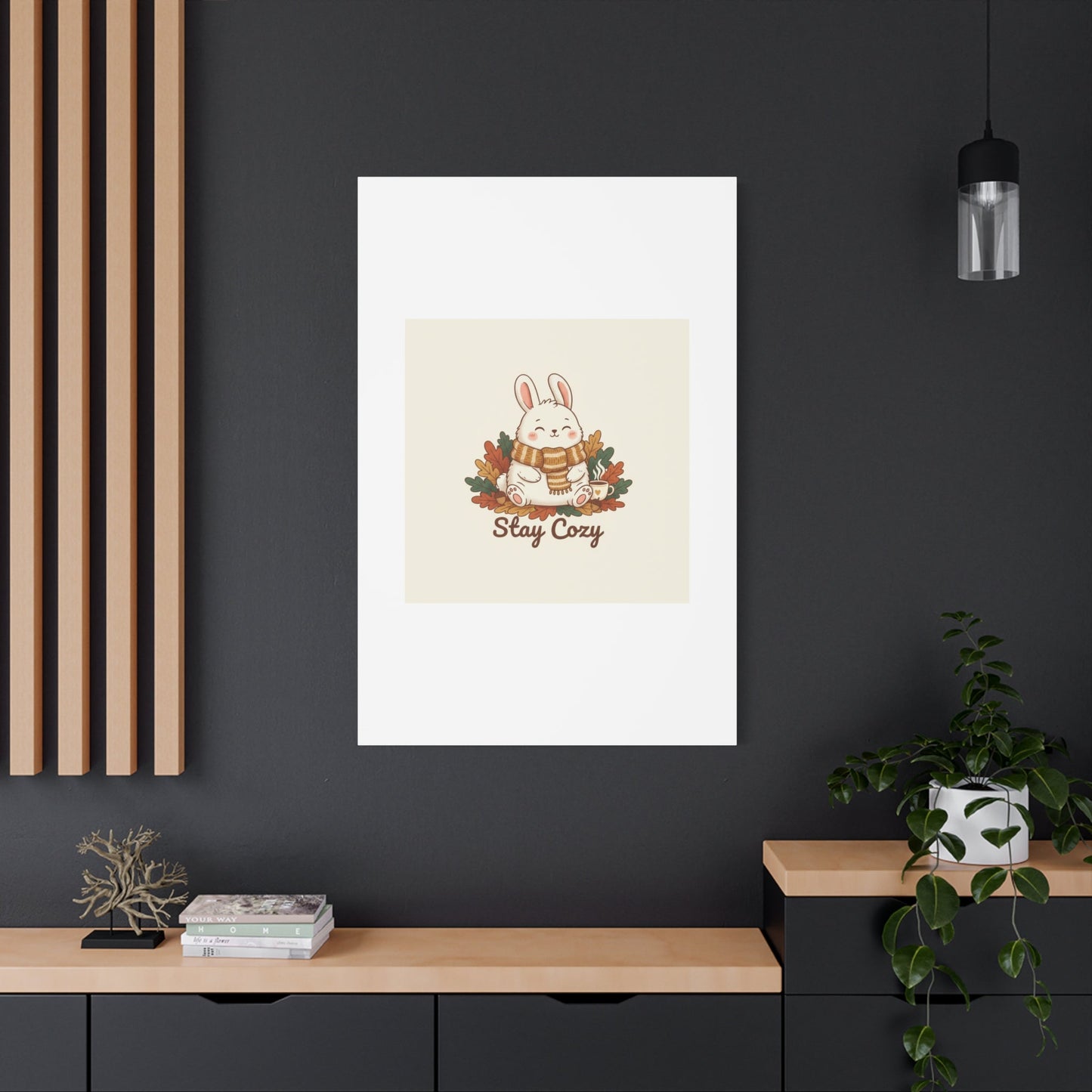 Cozy Bunny Illustration Canvas | Cute Critter Winter Forest Art