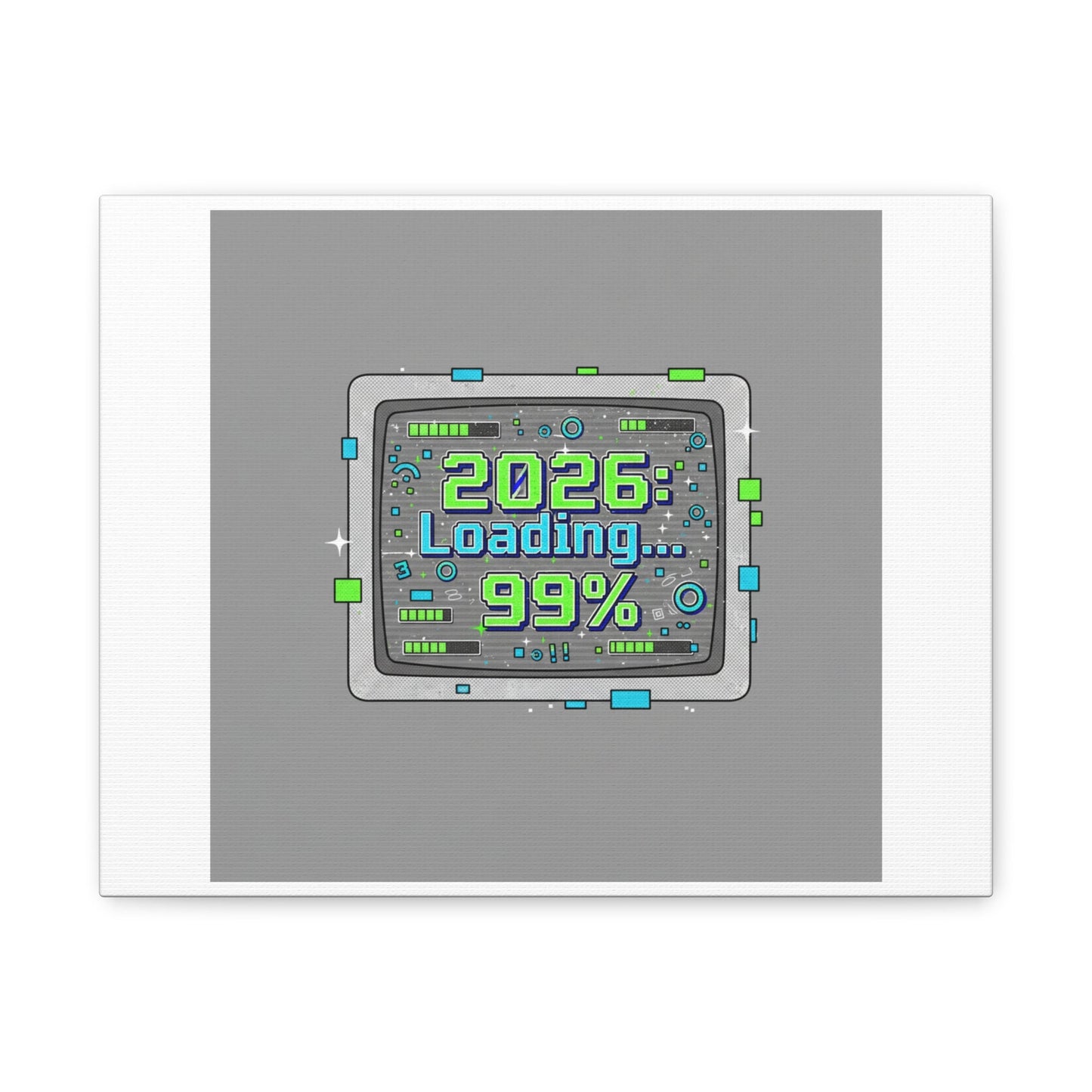 2026 Loading 99% Canvas | NYE countdown, retro system interface