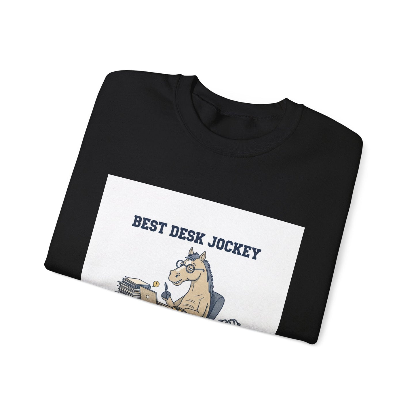 Workhorse Desk Jockey Sweatshirt | corporate burnout parody, collegiate horse design