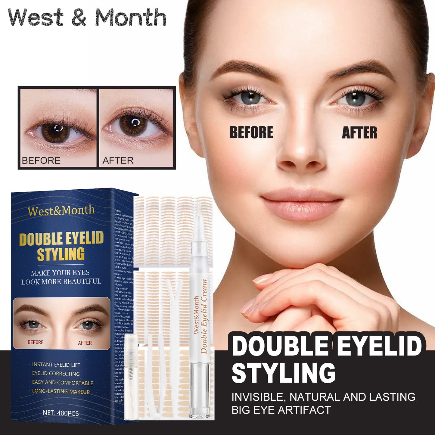 Double Eyelid Styling, Invisible Glue-free Natural Mesh Is Sticky When It Meets Water Lace Olive Type
