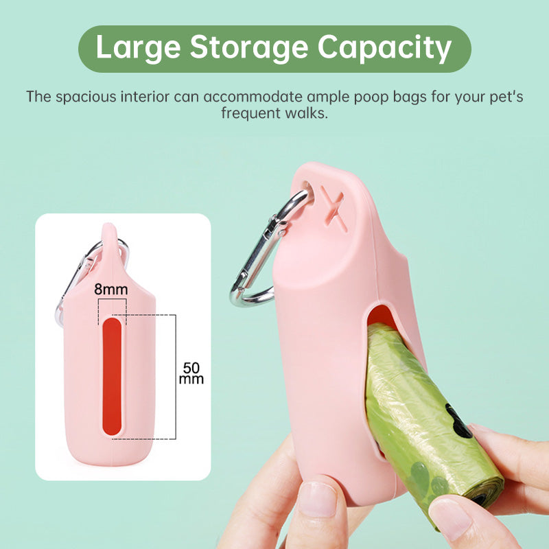 Silicone dog poop bag holder with dispenser, portable, hanging ring & storage case