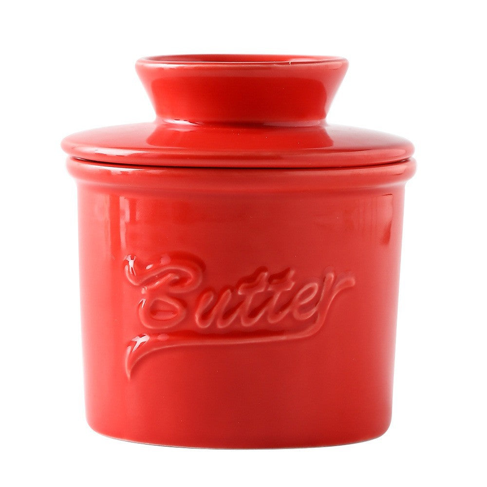 Ceramic yellow oil tank relief red butter storage tank cheese butter dish with lid set