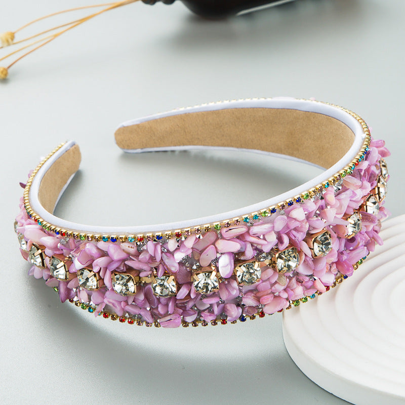 Fashion Design Colorful Turquoise Set Diamond Wide Edge Fabric Candy Color Headband Versatile Headwear