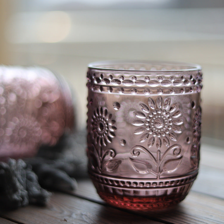 Vintage Relief Glass Cup Flower Patter