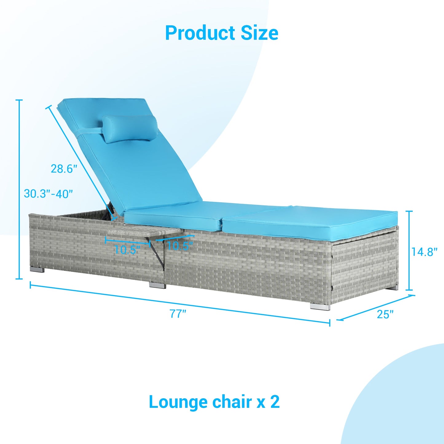 Outdoor PE Rattan Chaise Lounge Set of 2 with Table – Adjustable Patio