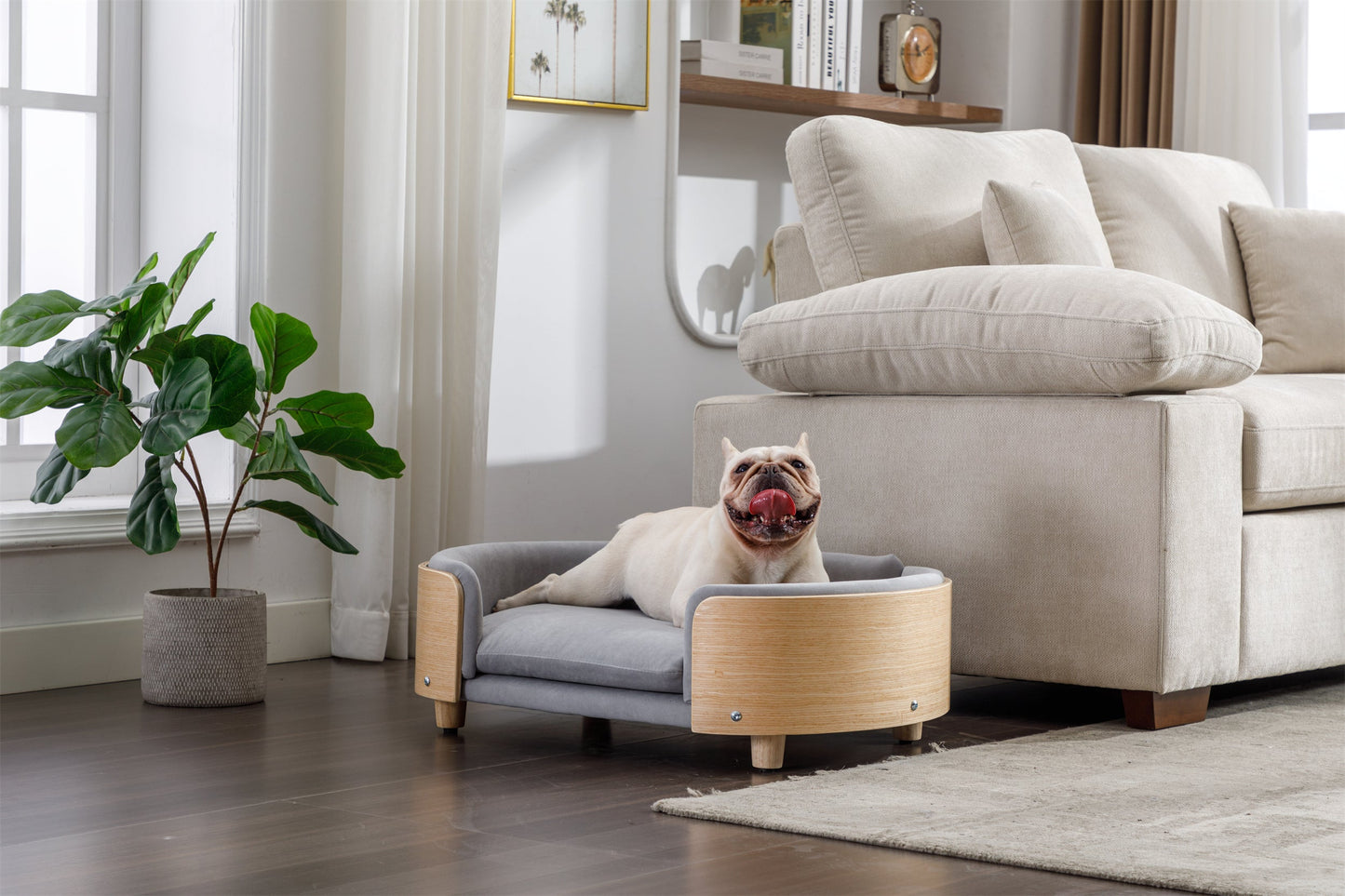 Scandinavian Style Elevated Dog Bed Pet Sofa with Solid Wood Legs and