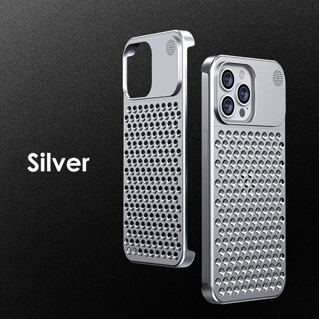 Metalen Warmteafvoer Telefoonhoes Voor Iphone 13 12 14 15 Pro Max Plus Koelende Geur Randloze Holle Aluminium Schokbestendige Hoes