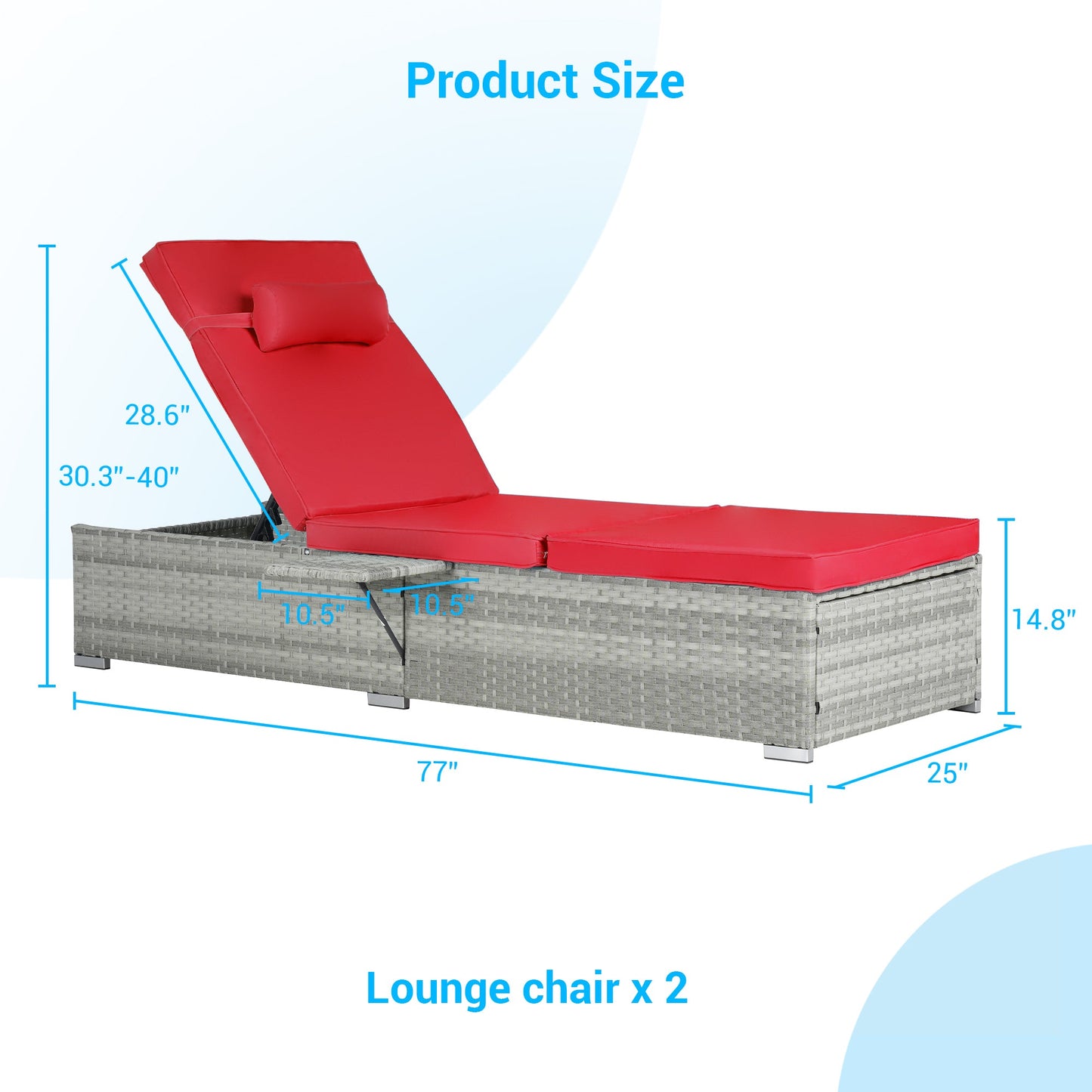 Outdoor PE Rattan Chaise Lounge Set of 2 with Table – Adjustable Patio