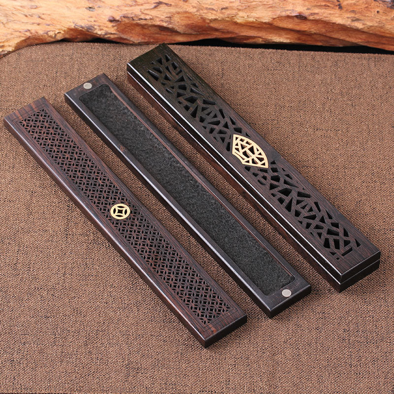 Wooden thread incense box, black sandalwood inlaid with boxwood, sleeping incense burner, incense burner, household indoor agarw