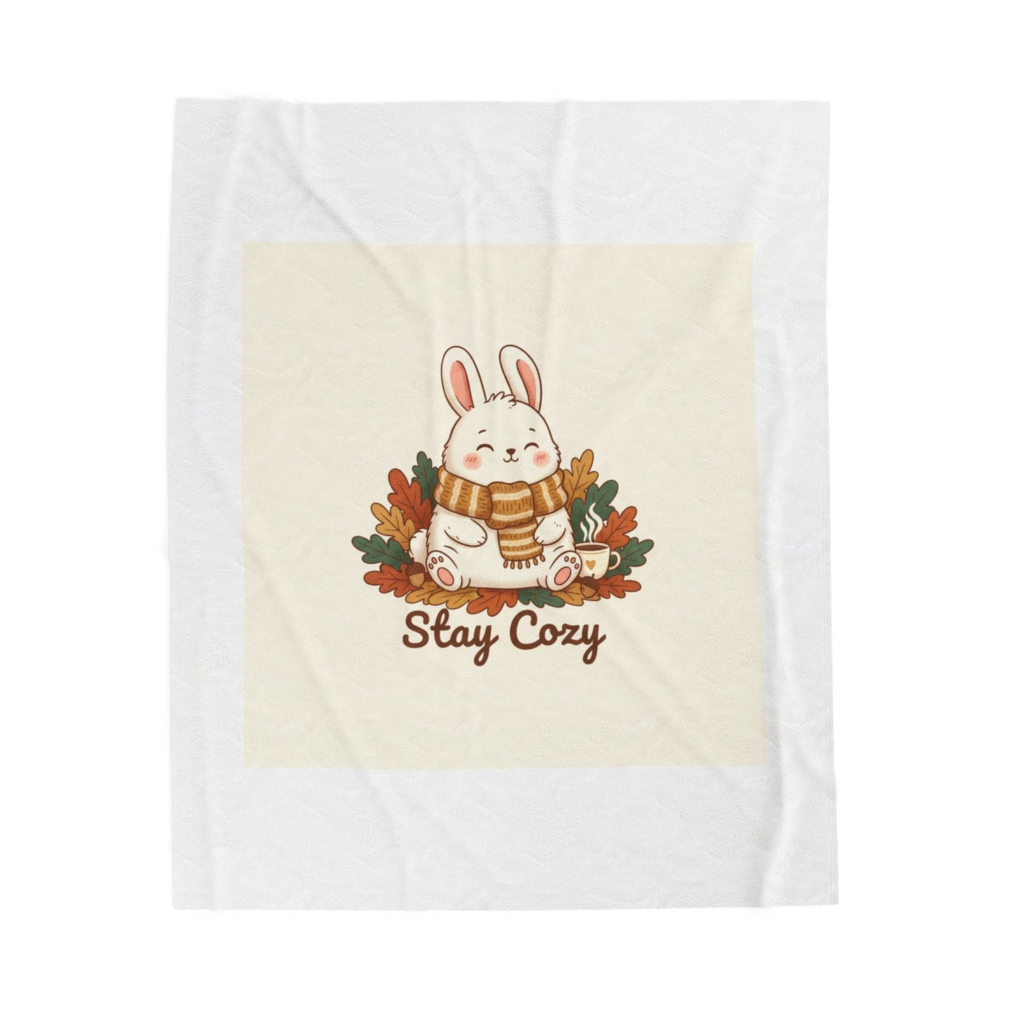 Stay Cozy Bunny, Plush Blanket | cute animal illustration, winter forest art