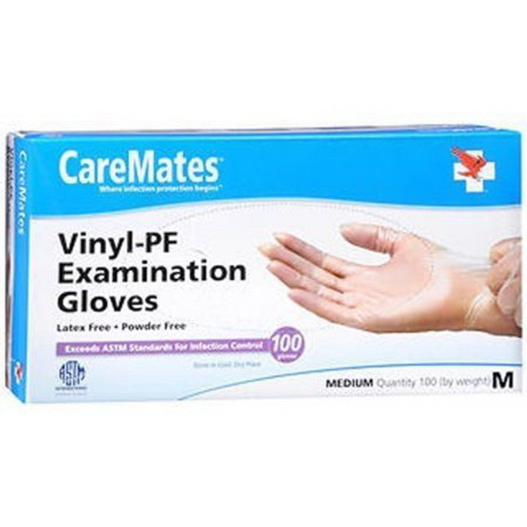 CareMates Vinyl Exam Gloves, Medium, 100 Count – Latex-Free & Powder-Free Medical Grade