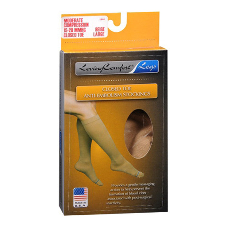 Loving Comford Anti-Embolism Stockings Knee High Closed Toe Womens 12-20Mmhg, Beige XLarge -