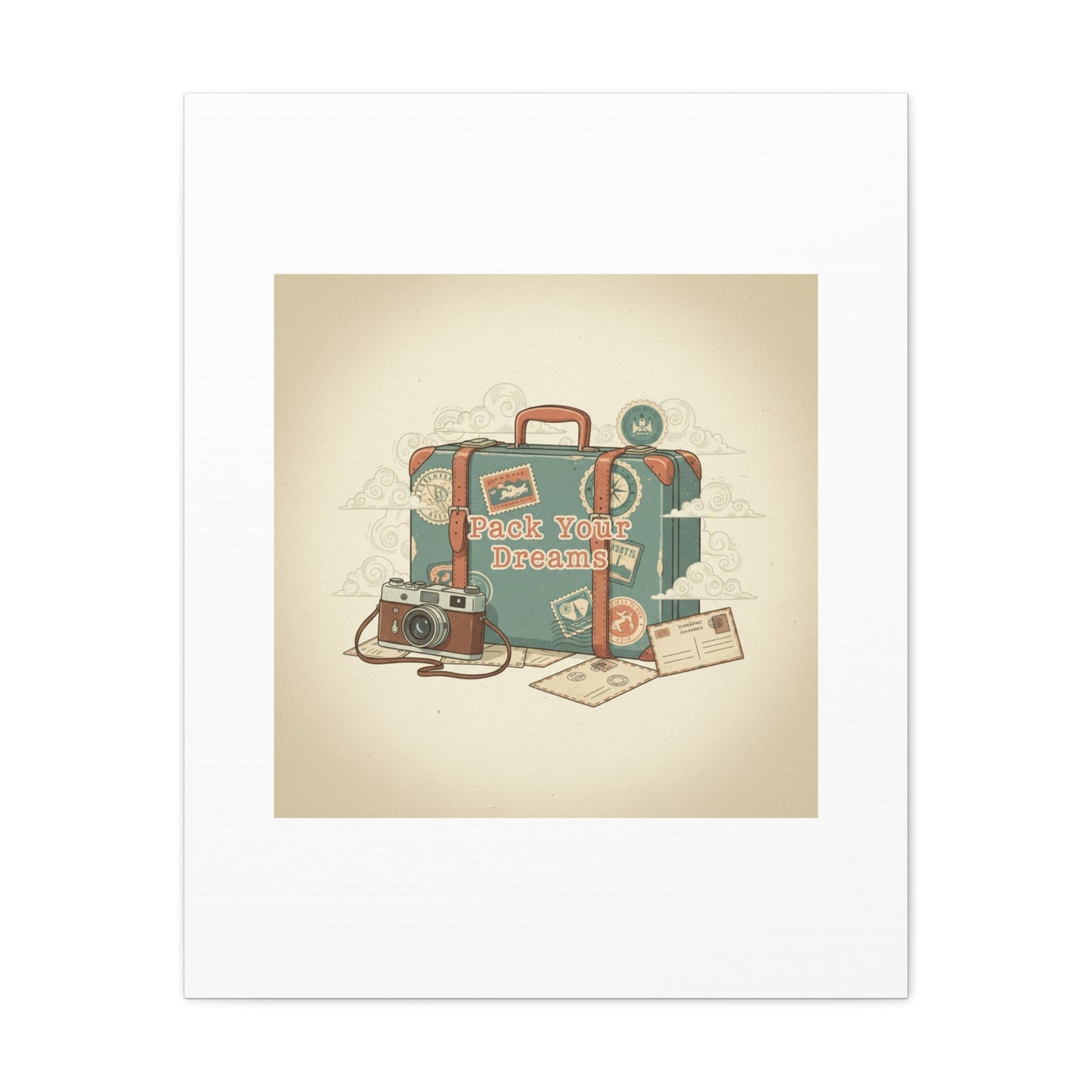 Pack Your Dreams Canvas | Retro Travel Postcard, Wanderlust Passport Stamp Art