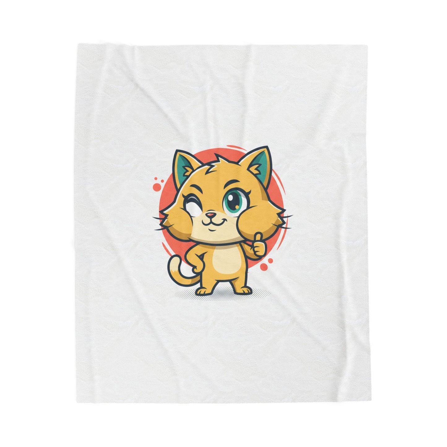 Cute Cheeky Cat Illustration Velveteen Plush Blanket | Rodent-Core Vibe