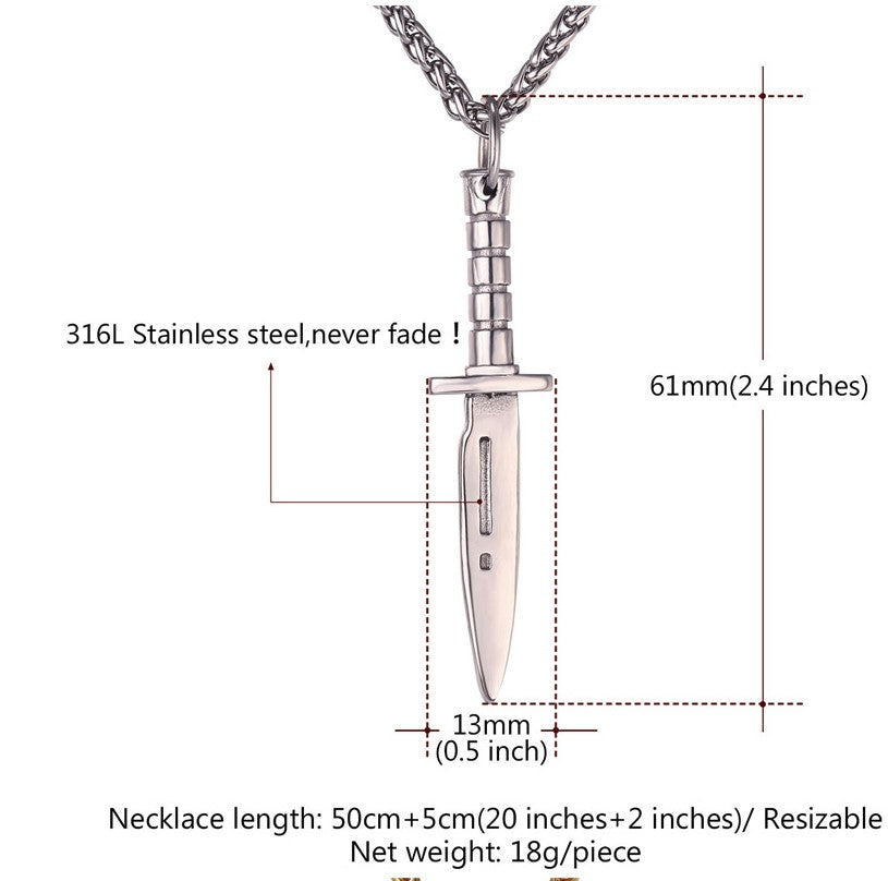 Men's Pendant Trinkets Europe and America Titanium Steel Stainless Steel Necklace Samurai Swords Electroplating Knife Gifts Foreign Trade