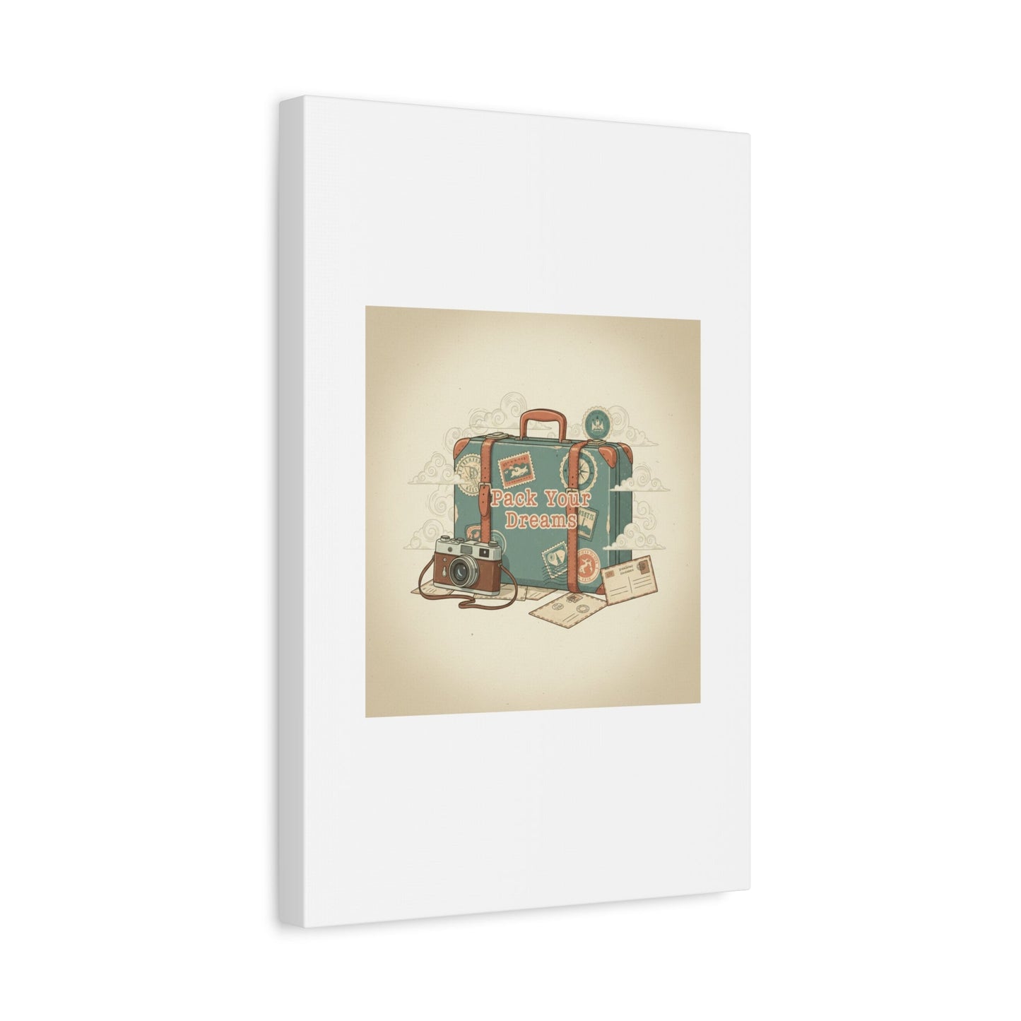 Pack Your Dreams Canvas | Retro Travel Postcard, Wanderlust Passport Stamp Art