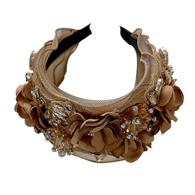 Fabric Flower Heavy Industry Wide Edge Crystal Super Immortal Women's Headband