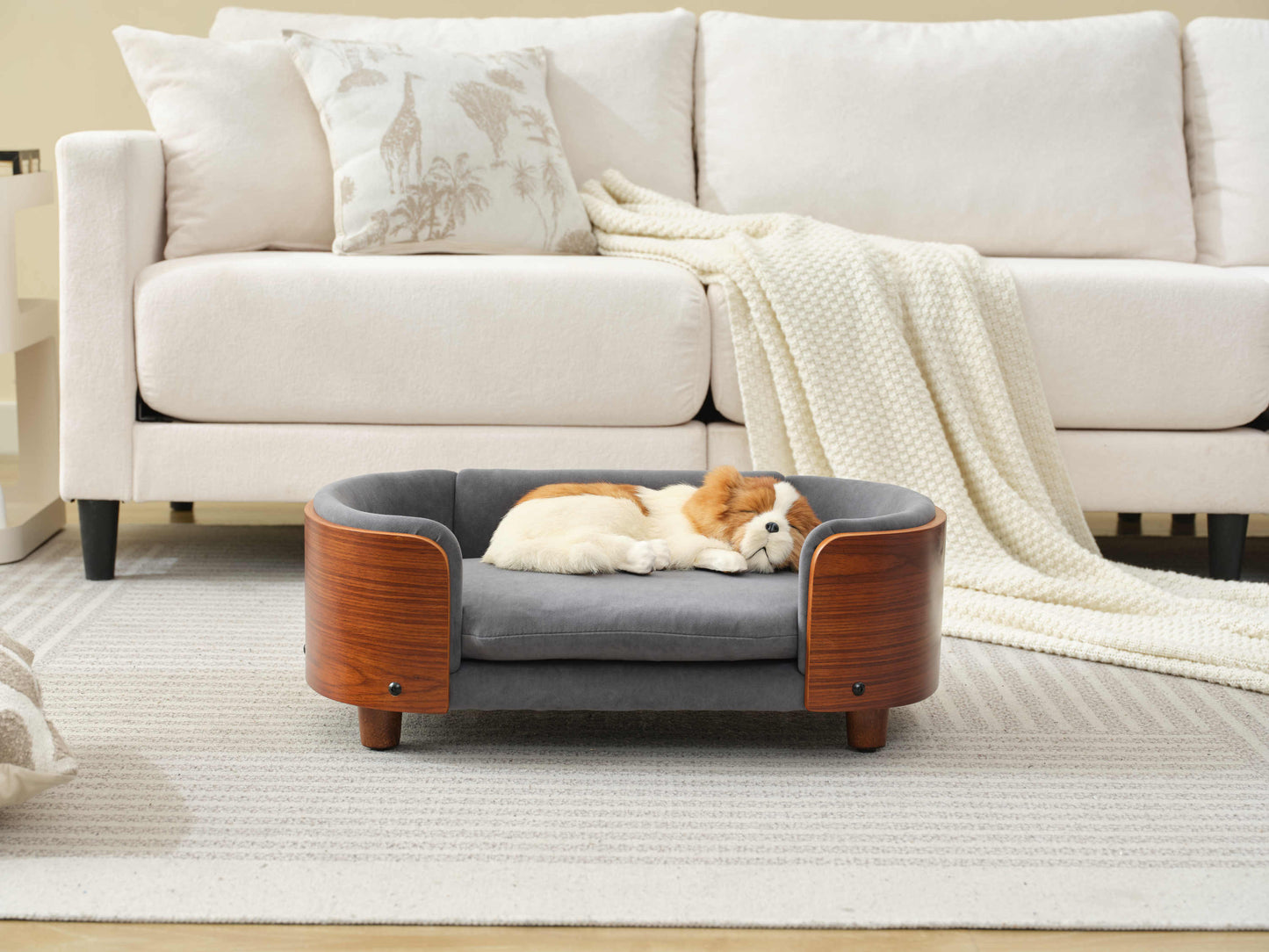 Scandinavian Style Elevated Dog Bed Pet Sofa with Solid Wood Legs and