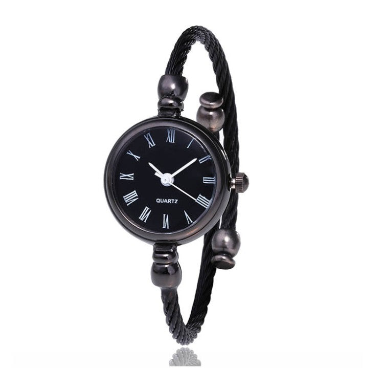 Women's Watches Bracelet Style Opening Simple Retro Art Fashion Watches Women's Fashion Quartz Watch Relogio Feminino（black belt）