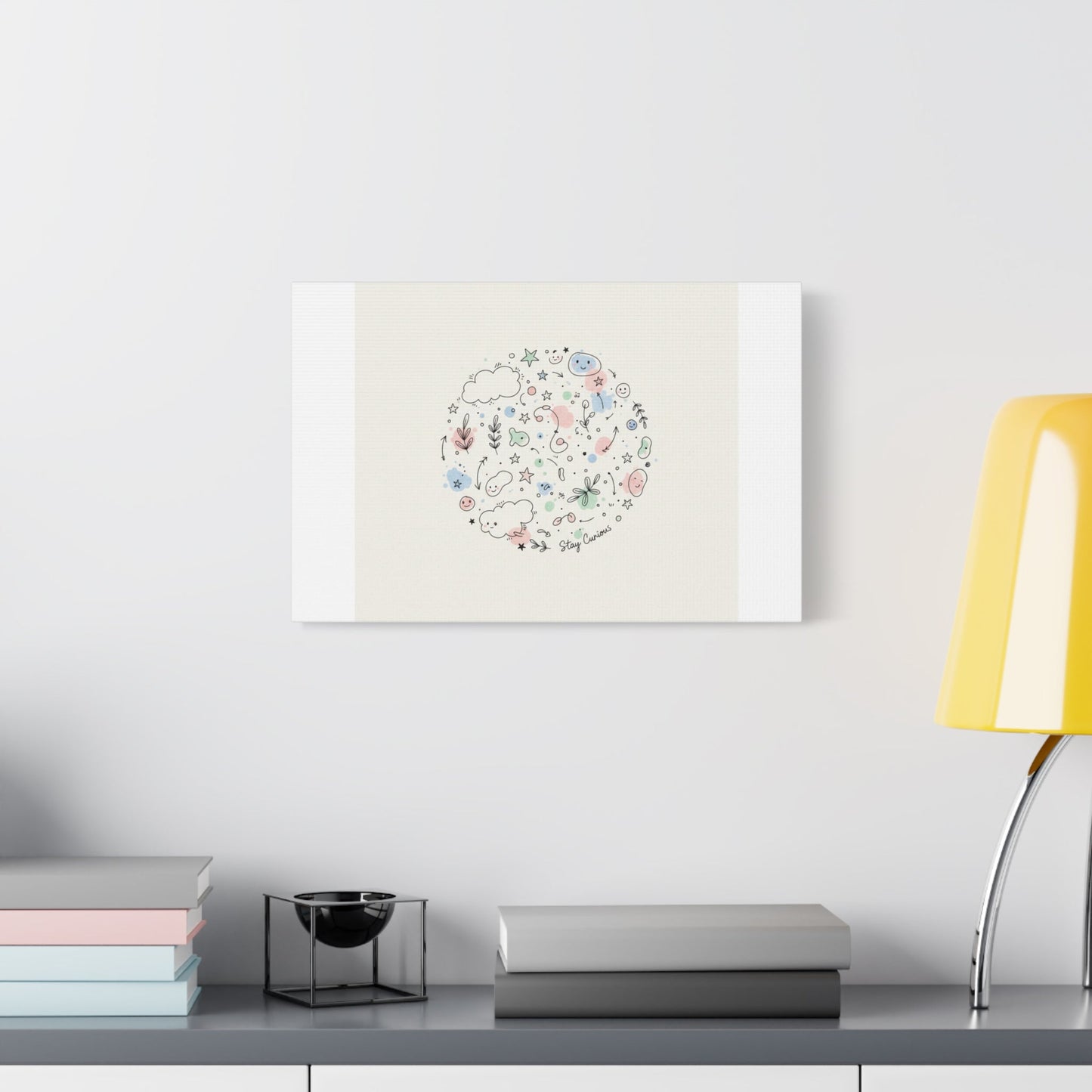 Doodle Circle Line Drawing Matte Canvas, Hand-Drawn Sketch Art