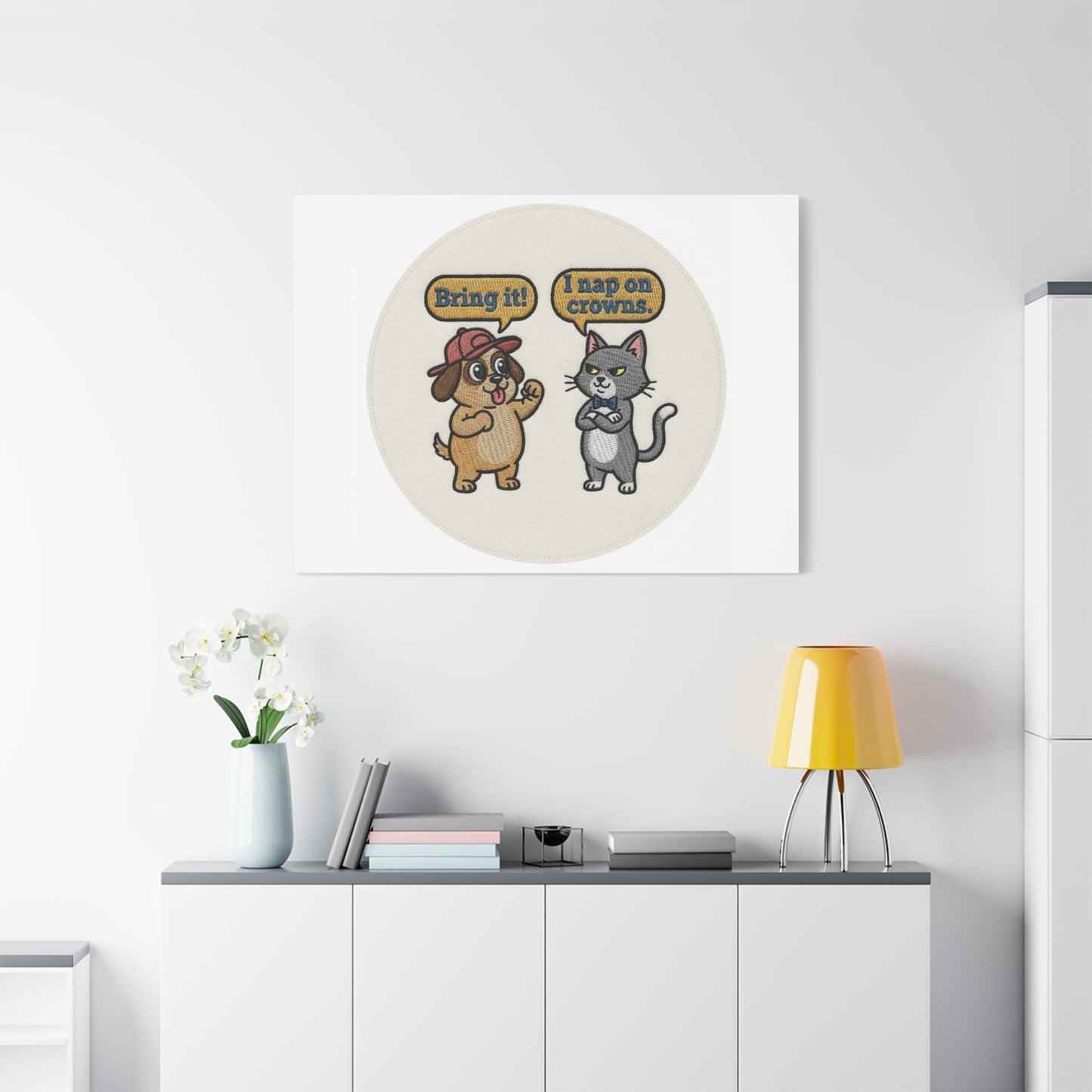 Funny Cat vs Dog Canvas | Pet Rivalry Wall Art