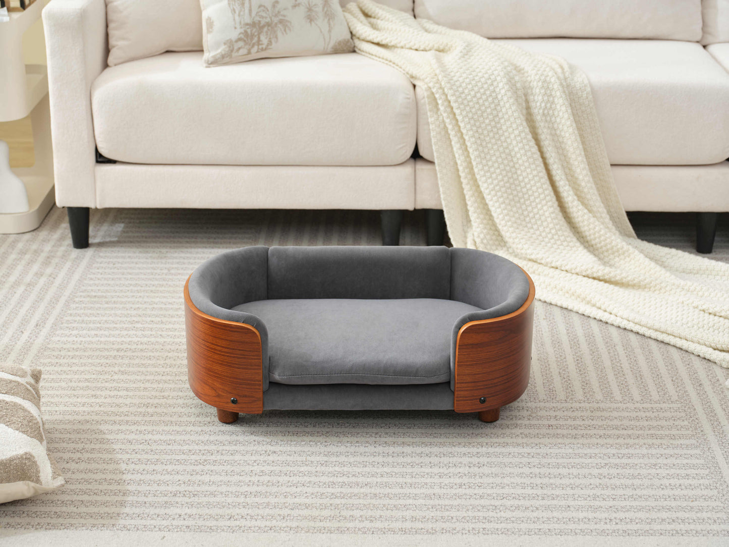 Scandinavian Style Elevated Dog Bed Pet Sofa with Solid Wood Legs and