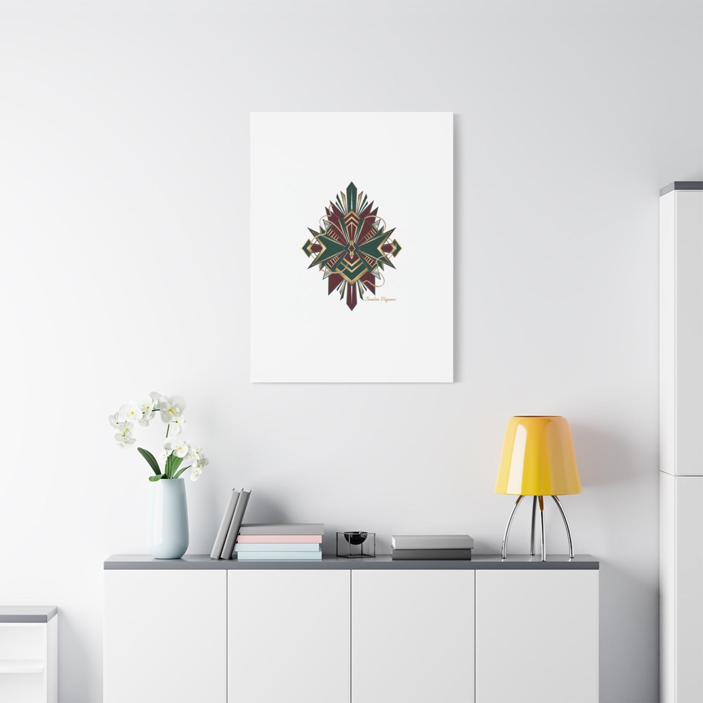 Art Deco geometric brass print Canvas | Neo-Deco chrome & gold fan motif
