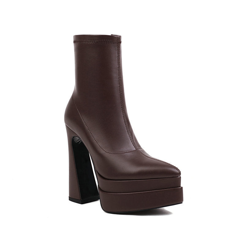 Fashion Women's Short Boots With Pointed Toe And Thick Heel
