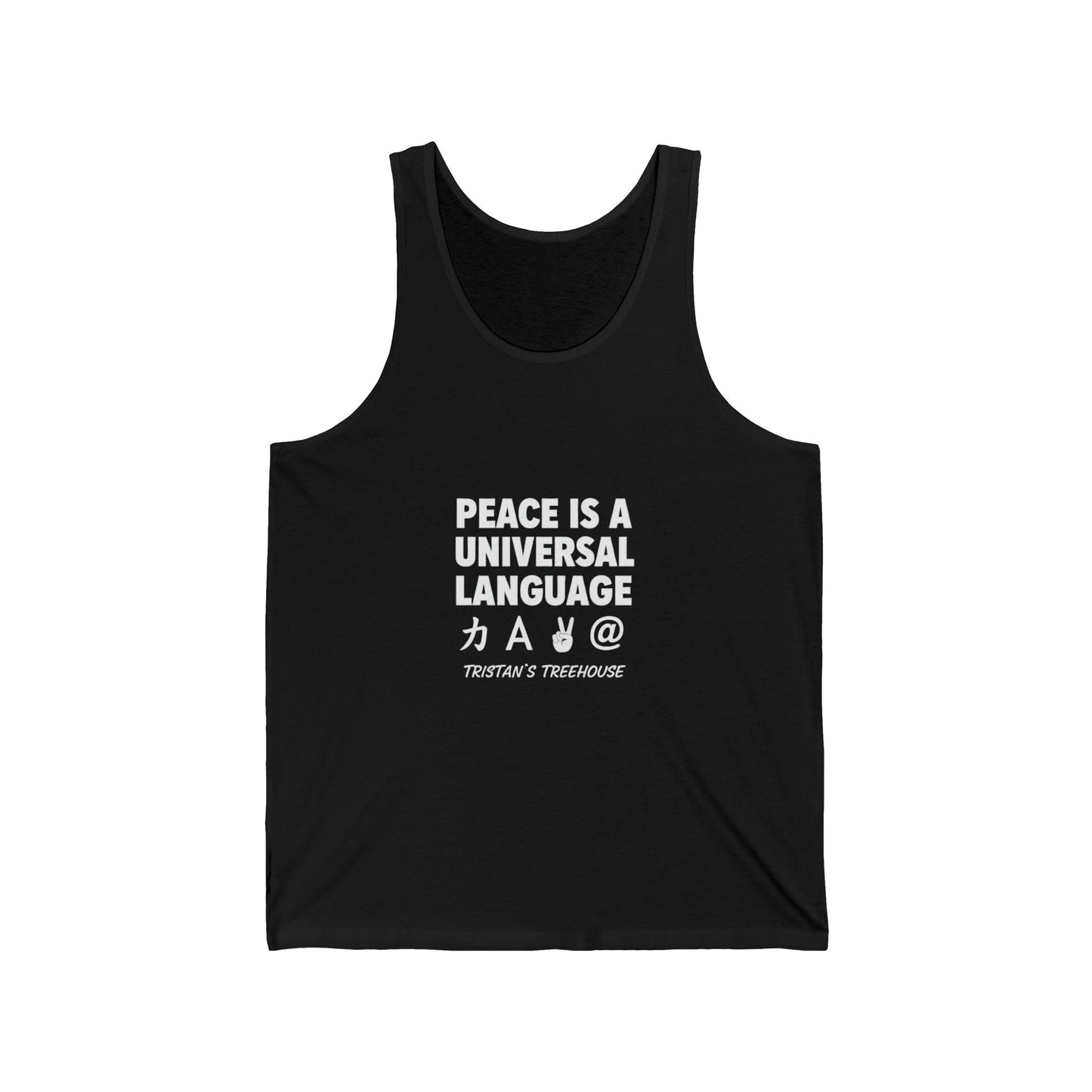 Peace Is a Universal Language Tank Top – Graphic Message Muscle Tee