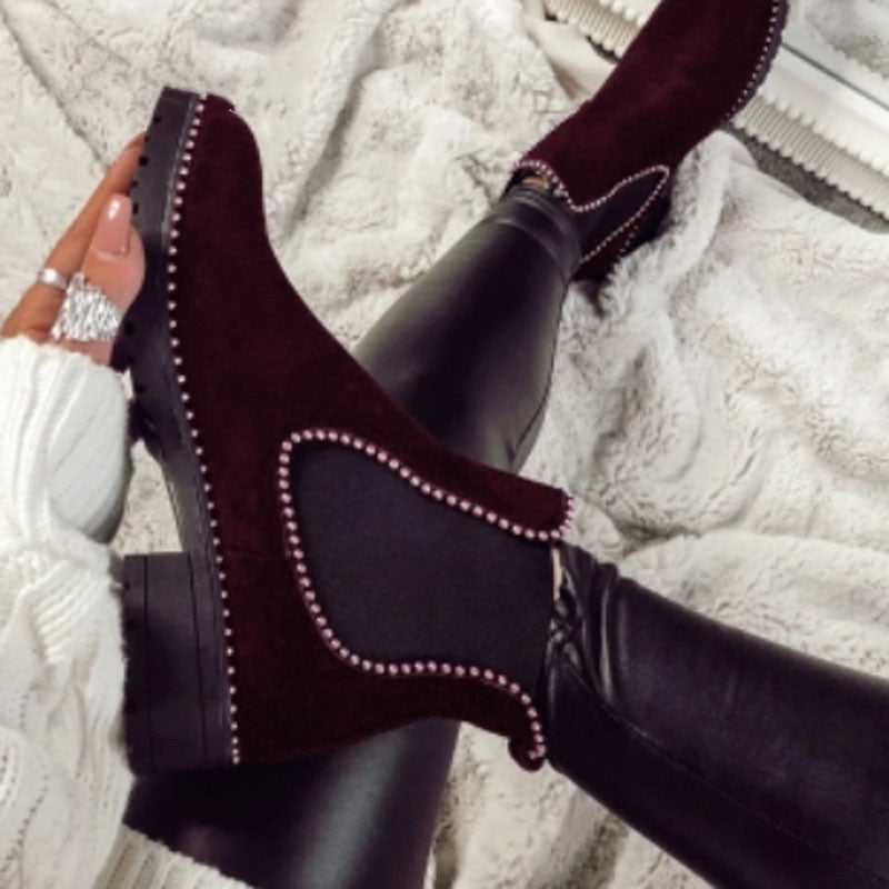 Beaded thick hard plus size women's boots